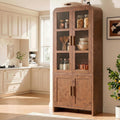 77" Tall Kitchen Pantry Cabinet,Thickened Panel,Dark Burl,1Pcs | Wooden Curved Storage Cabinets with Adjustable Shelf, Cupboard with Glass Door for Dining Room, Living Room, Bathroom