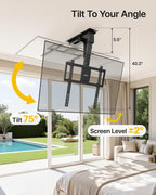 monTEK Motorized Ceiling TV Mount for 32-75 Inch TVs, Holds up to 121 lb | Lower VESA fit helps avoid ceiling contact; electric flip-down, remote/app/voice, max VESA 600x400 mm, flat/pitched ceilings