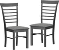 HOMCOM Wooden Dining Chairs Set of 2, Farmhouse Upholstered Kitchen Chairs with Rubber Wood Frame for Living Room, Dining Room, Black and Gray
