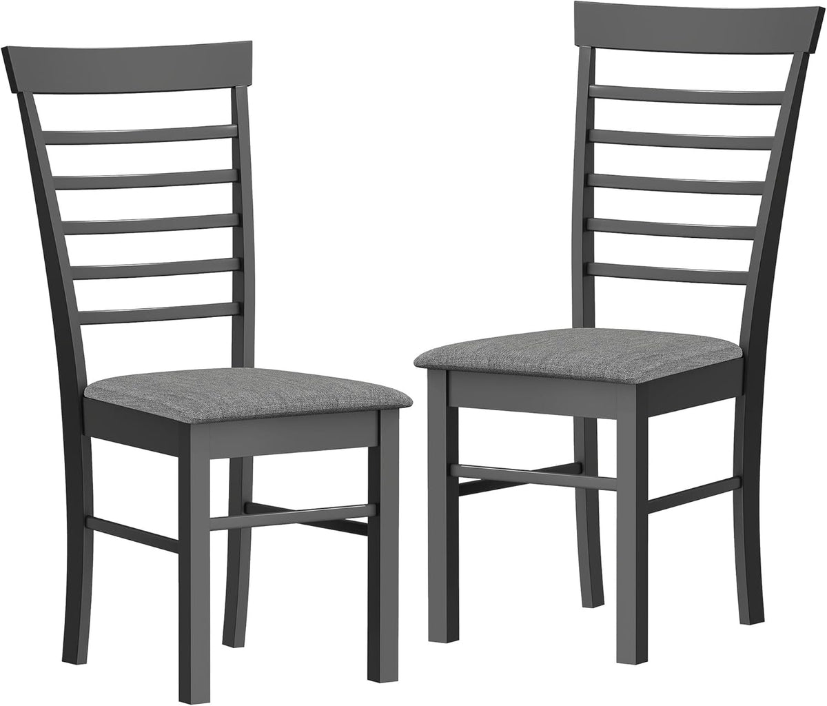 HOMCOM Wooden Dining Chairs Set of 2, Farmhouse Upholstered Kitchen Chairs with Rubber Wood Frame for Living Room, Dining Room, Black and Gray