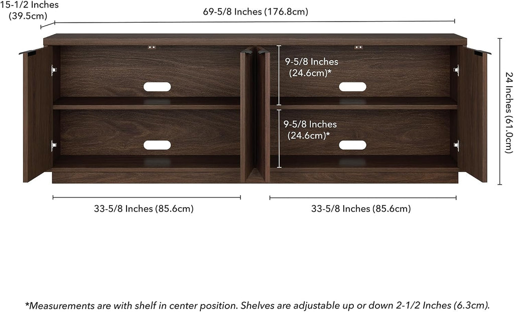 Henn&Hart 70" TV Stand for TVs up to 78", Rich Brown | Elegant ribbed doors, adjustable shelves, and cable cut-outs create stylish, clutter-free storage for any room