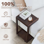 Uniclinens C Table for Sofa, Rolling Side Table with Wheels, Sofa Table with Storage, Narrow Sofa Tray, Skinny Thin Side Table, Solid Wood Slim Small Couch End Table for Living Room, Walnut