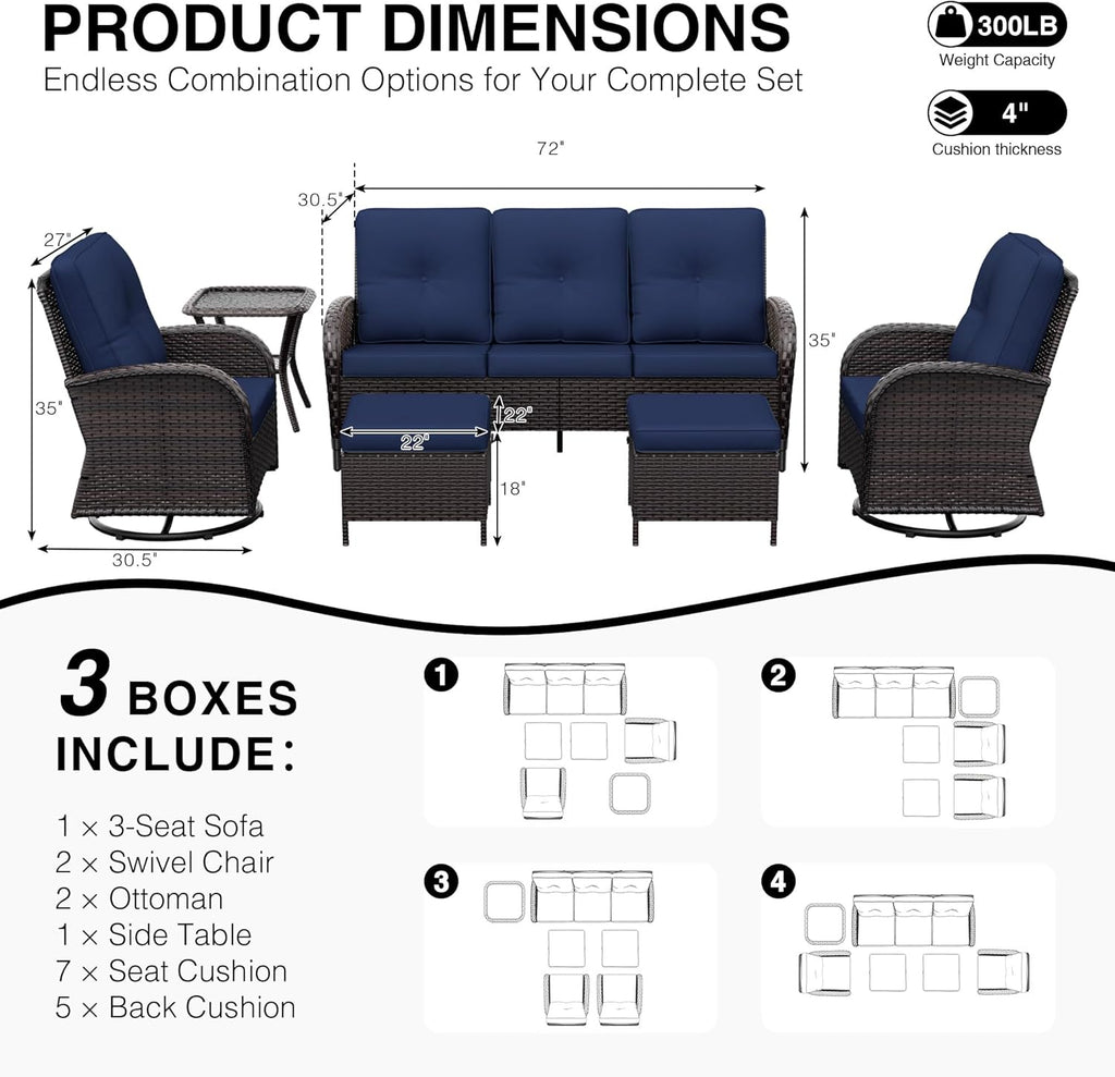 Joyside Wicker Patio Furniture Set, 6 Piece Outdoor Furniture Set with Thickened Cushions, High Back, Deep Seating, Wide Armrest, Outdoor Swivel Rocker Chairs for Porch, Deck