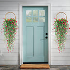 Artificial Hanging Flowers, 3 Pcs Fake Hanging Plants Artificial Vines for Outdoors, Fake Ivy Vine UV Resistant No Fade Faux Plants for Indoor Outside Garden Patio Yard Greenery Decoration (Red)