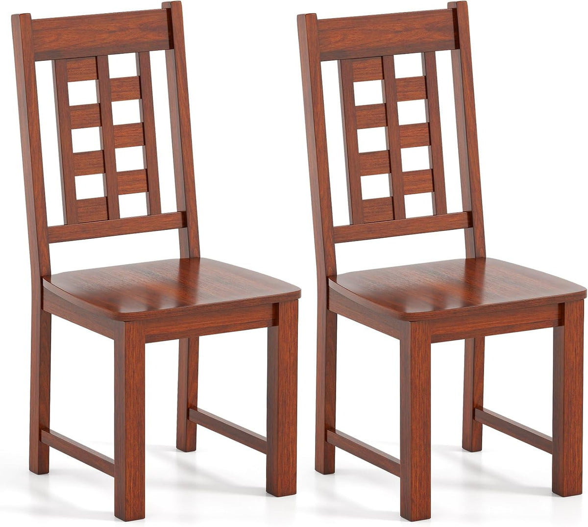 GIANTEX Wooden Dining Chairs Set of 2, Kitchen Chair w/Solid Rubber Wood Frame, High Hollowed Backrest, Wide Seat, 400 LBS Load, Farmhouse Side Chairs for Kitchen, Dining Room, Living Room