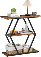 CHOEZON 3-Tier Console Table, Entryway Table, Sofa Table with Open Shelves, Diamond-Shaped Behind Coach Table, Industrial, for Hallway, Entryway, Living Room, Stairwell, Rustic Brown and Black TXG08BF