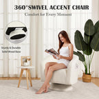 Garvee Swivel Accent Chair with Engineered Wood Base Swivel Barrel Chair | 360 Degree Comfy Boucle Armchair for Living Room Bedroom Reading Nook with Side Large Pocket