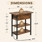 GRUSIGN End Table with Charging Station, Flip Top Side Table with USB Ports and Outlets, 3-Tier Small Side Table with Storage for Small Space, End Tables for Living Room/Bedroom, Rustic Brown