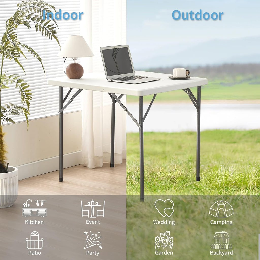 KAIHAOWIN Folding Card Table: Small White Foldable Square Table Plastic with Folding Legs for Outdoor Indoor Small Spaces