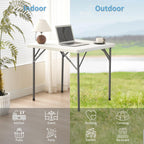 KAIHAOWIN Folding Card Table: Small White Foldable Square Table Plastic with Folding Legs for Outdoor Indoor Small Spaces