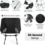 Lightweight Portable Camping Chair - Folding Backpacking Hiking Chair with Carry Bag for Outdoor Travel, Beach, Picnic, Festival (Black)