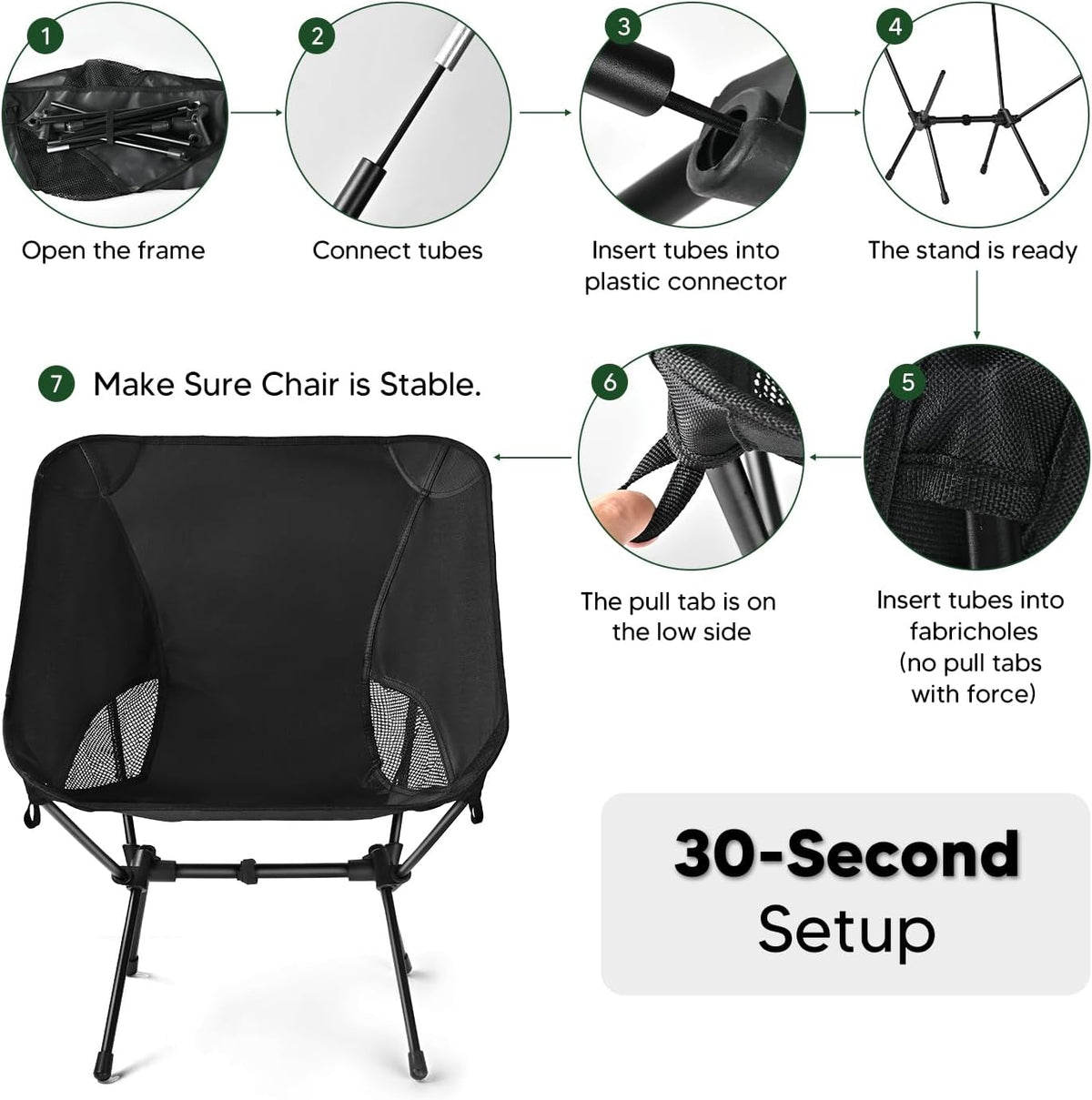 Lightweight Portable Camping Chair - Folding Backpacking Hiking Chair with Carry Bag for Outdoor Travel, Beach, Picnic, Festival (Black)