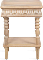 Kate and Laurel Patresa Traditional Carved Wood Side Table, 18 x 14 x 24, Light Natural, Decorative Rectangle End Table with Tiered Design for Use as Bedroom Nightstand
