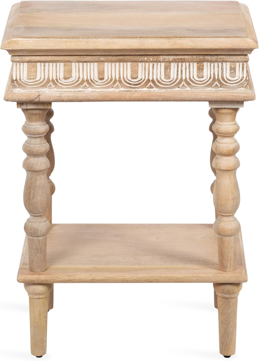 Kate and Laurel Patresa Traditional Carved Wood Side Table, 18 x 14 x 24, Light Natural, Decorative Rectangle End Table with Tiered Design for Use as Bedroom Nightstand