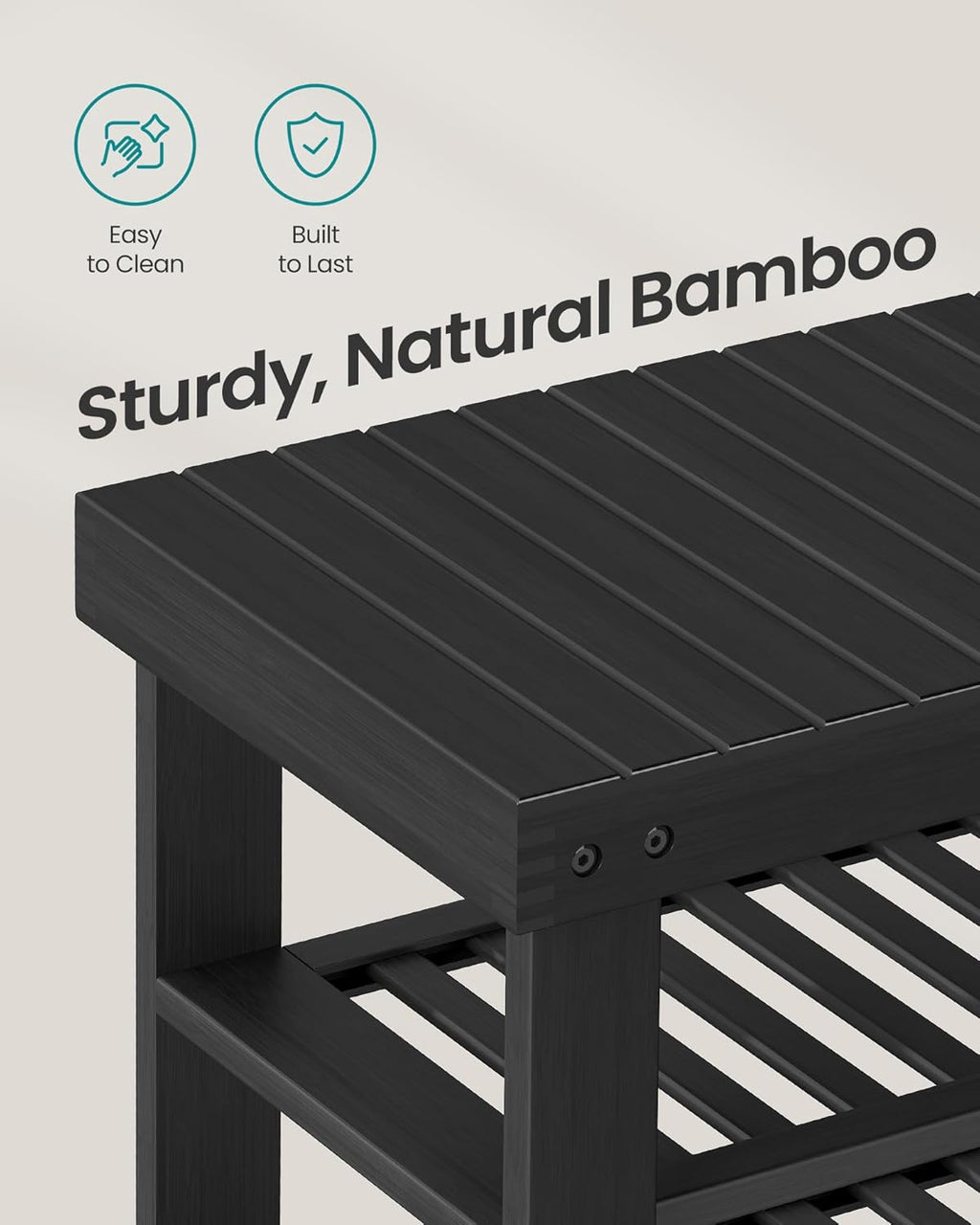 SONGMICS Shoe Rack Bench, 4 Tier Bamboo Shoe Storage Organizer, Entryway Bench, for Living Room, Bathroom, Bedroom, 11.3 x 35.2 x 20.5 Inches, Ink Black ULBS390BH01
