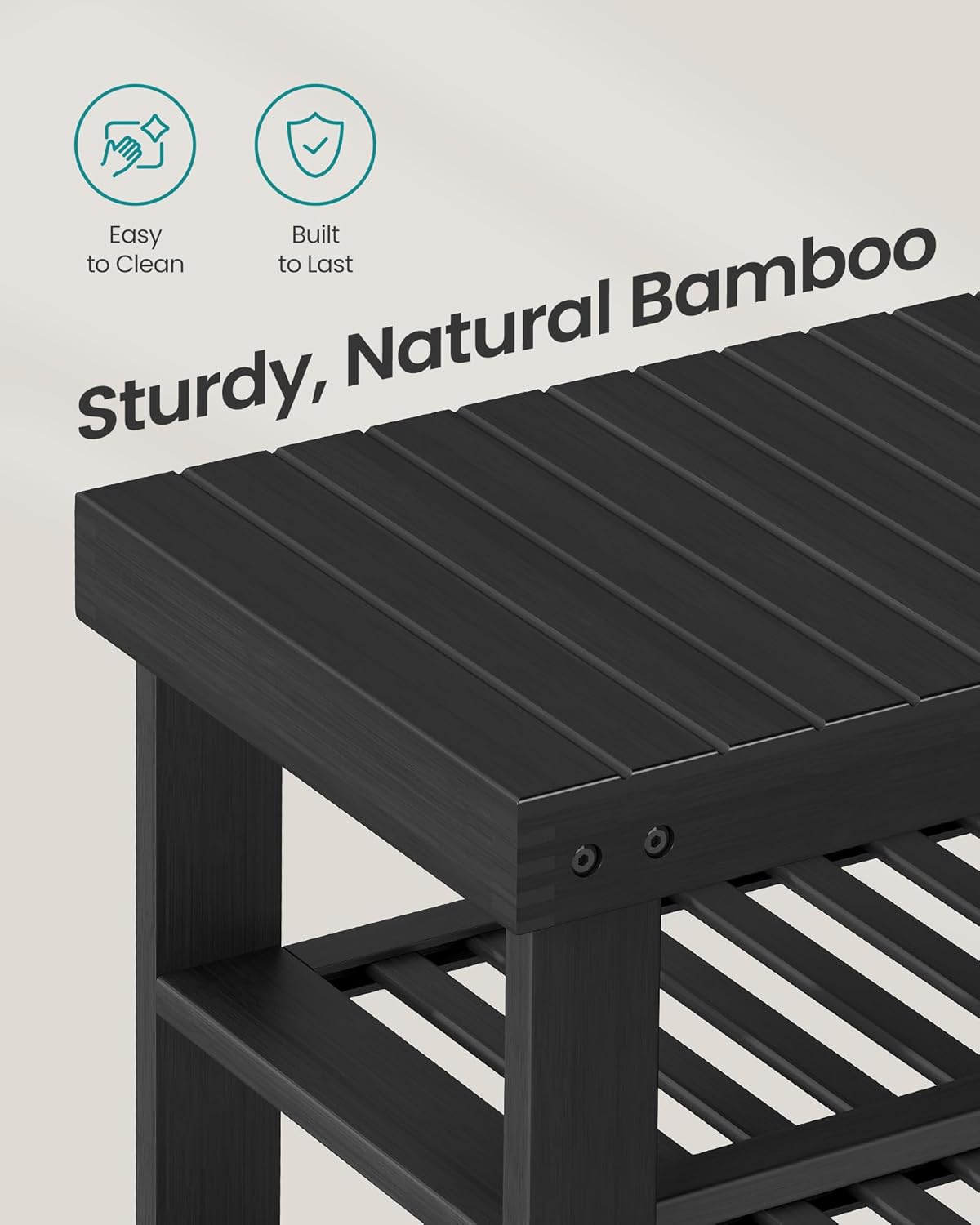 SONGMICS Shoe Rack Bench, 4 Tier Bamboo Shoe Storage Organizer, Entryway Bench, for Living Room, Bathroom, Bedroom, 11.3 x 35.2 x 20.5 Inches, Ink Black ULBS390BH01