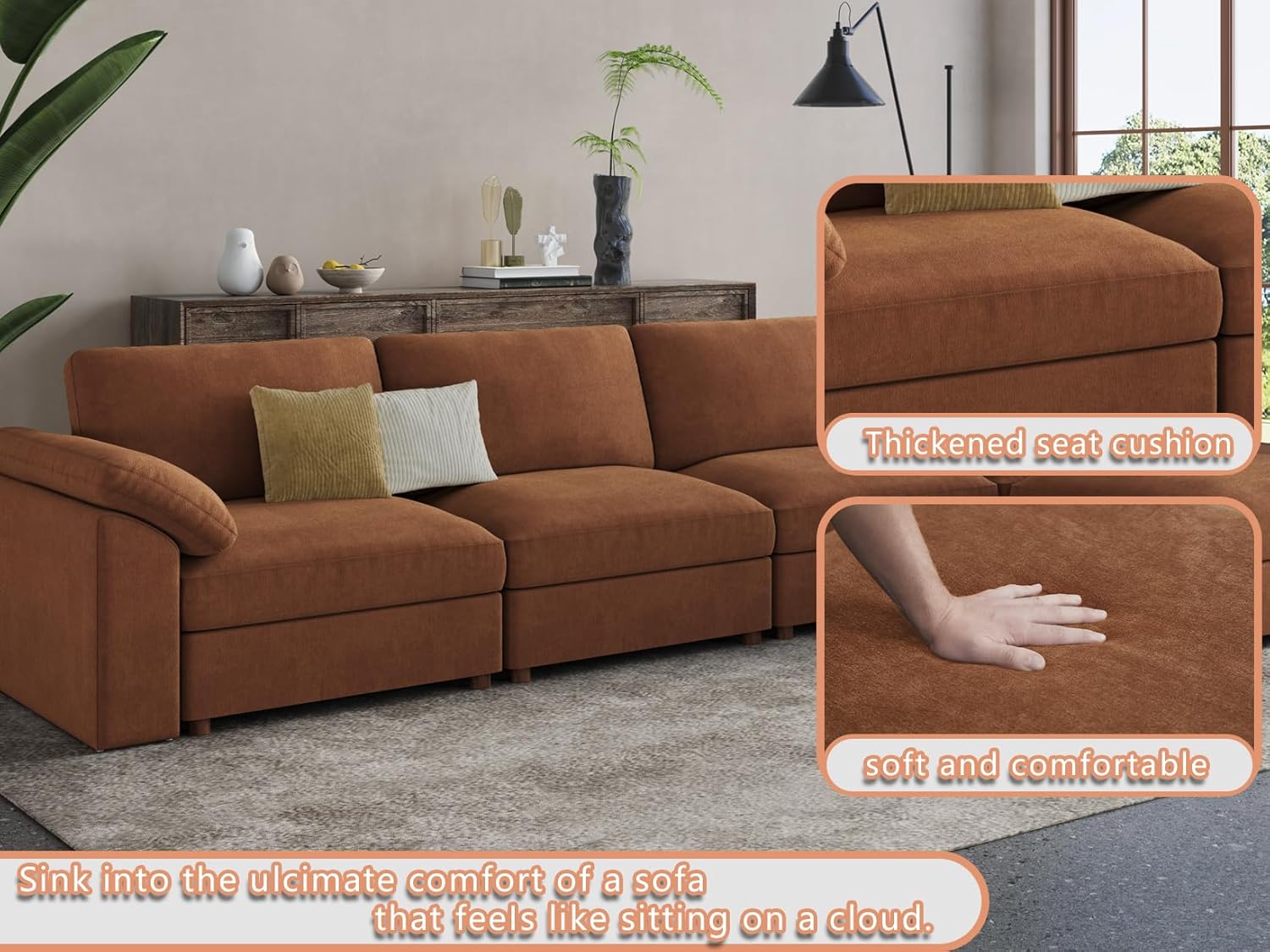 EASE MOOSE Ottoman Module for Chenille Modular Sectional Sofa, Sectional Couch Ottoman,Brown