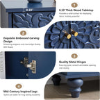weselon Accent Cabinet with 2 Doors, Luxury Carving Board Storage Sideboard with Adjustable Shelves, Buffet Cabinet Entryway Table for Living Room (Midnight Blue)
