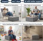 Tiita Square Stuffed Pouf Ottoman, Soft Foot Stool with Solid Foam Block | 21x21x12 Inches Fluffy Floor Pouf Chair & Footrest Cushion for Couch Living Room,Grey