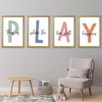 This Is Where The Fun Stuff Happens Kids Playroom Wall Art Decor 16x11 Inch Set Of 4 Rustic Kids Wood Framed Sign Toddler Modren Nursery Interesting Let's Play Prints Wall Hanging (Wood)