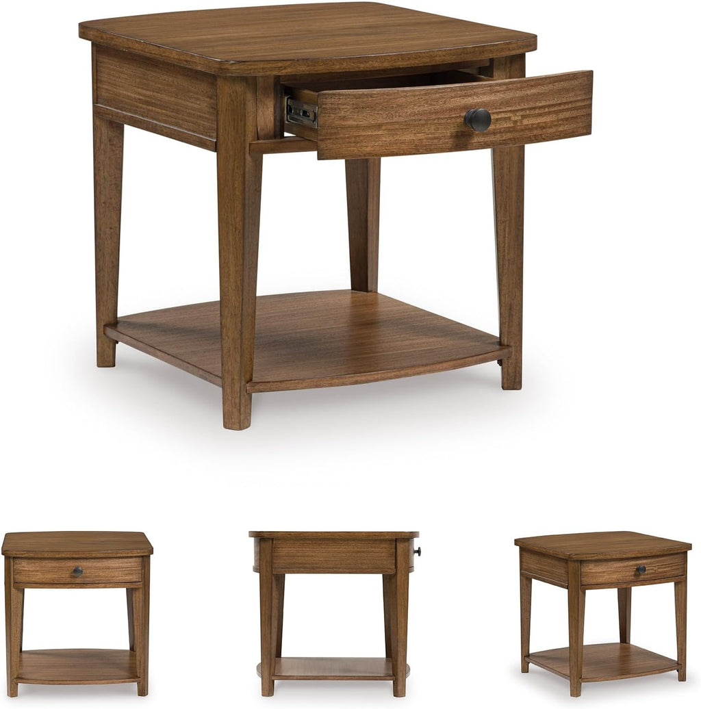 Signature Design by Ashley Burkbyer Classic End Table with Storage, Medium Brown