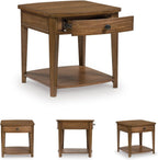Signature Design by Ashley Burkbyer Classic End Table with Storage, Medium Brown