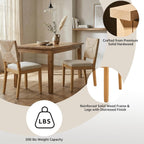 Dining Chairs Set of 4, Modern Farmhouse Dining Room Chairs with Rope Woven Square Back, Linen Upholstered Seat & Solid Wood Frame, Sillas de Comedor, Boho Kitchen & Dining Room Chairs (Beige, 4Pcs)