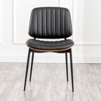 LUNLING Dining Chairs Set of 4 Mid Century Modern Retro Faux Leather Chair with Walnut Bentwood Upholstered Seat Metal Legs Chairs Adjustable Foot for Kitchen Dining Room Chairs,Black