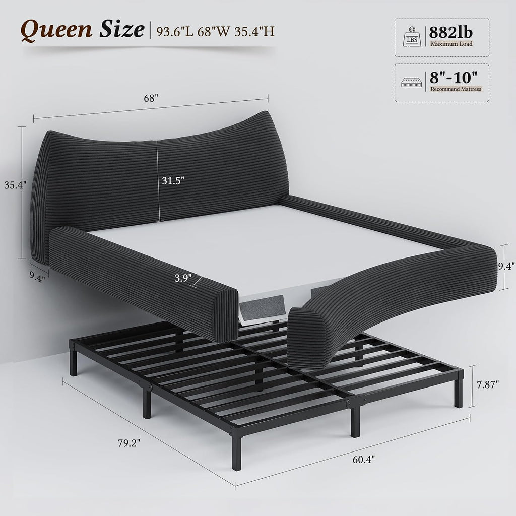 Homkdom Cloud Bed Frame Queen Size with 9.4" Removable Headboard