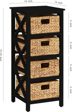 eHemco 4 Tier X-Side End Storage Cabinet with 4 Wicker Baskets, Black