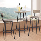 NicBex 3-Piece Bar Table and Chairs Set, Grey Pub Table and Chairs Set of 2 with Storage Shelf, Bistro Table with Stools for Small Spaces