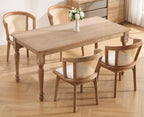 CIMOTA Mid-Century Modern Rattan Wood Dining Chairs Set of 8, Farmhouse Kitchen Chairs with Barrel Cane Backrest/Upholstered Seat/Natural Oak Finish for Dining Room/Cafe/Bistro, Linen Beige