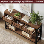 FATORRI Console Table for Entryway, Farmhouse Sofa Table with 3 Drawers for Living Room, Wood and Metal Hallway Tables with Storage and Couch Tables Behind Sofa (54.72 Inch Long, Medium Walnut)