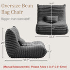 Bean Bag Chair for Adults, Giant Memory Foam Floor Sofa with Lumbar Pillow, Oversized Corduroy Beanbag Couch, Comfy Lounge Chair for Living Room, Bedroom, Apartment, Reading, Gaming, Gray