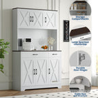 GarveeHome Farmhouse Kitchen Pantry Cabinet, 71" Tall Storage Cabinet with Charging Station, White Kitchen Hutch with Microwave Stand & Storage Drawers for Living Room, Dining Room