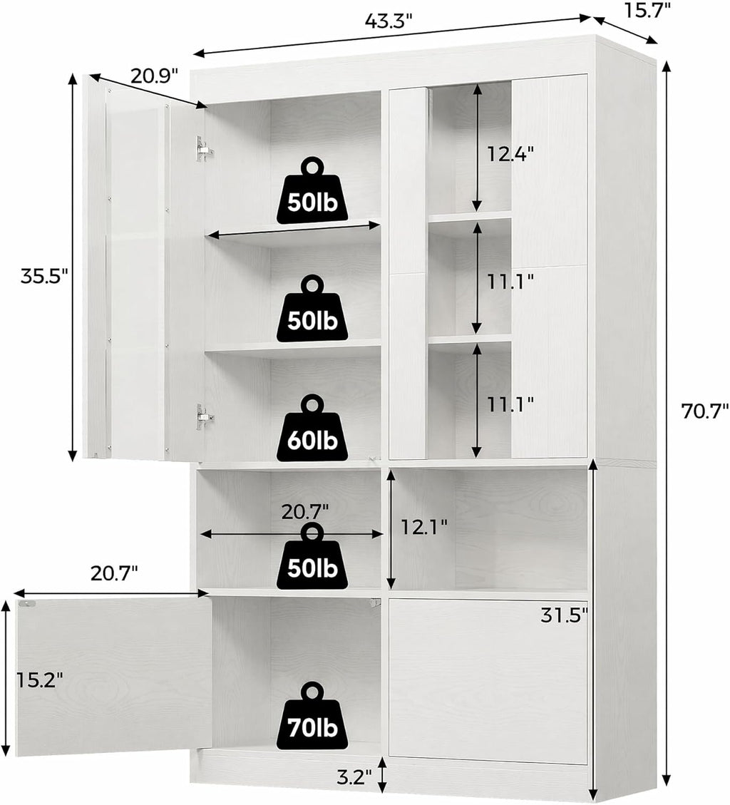 IRONCK Kitchen Pantry Cabinet, 70.7 Inch Tall Pantries, Pantry Cabinet with Acrylic Doors, Freestanding Kitchen Cabinet with Storage for Dining Room, Kitchen