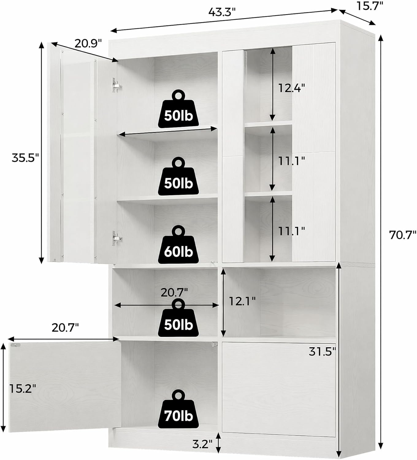 IRONCK Kitchen Pantry Cabinet, 70.7 Inch Tall Pantries, Pantry Cabinet with Acrylic Doors, Freestanding Kitchen Cabinet with Storage for Dining Room, Kitchen