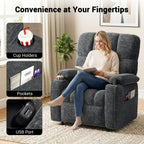 Pipishell Power Recliner Chair for Adults, One-Touch Synchronized Reclining, Oeko-TEX Chenille Fabric Electric Recliner with Remote USB Ports, Cup Holder & Side Pockets, for Living Room & Bedroom