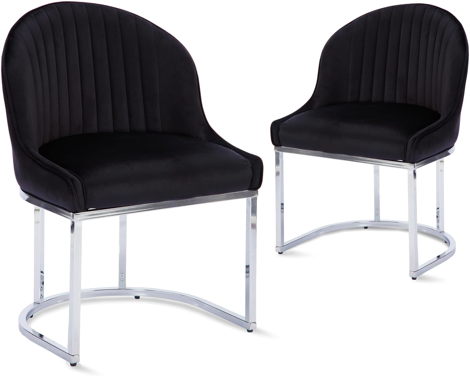 Velvet Dining Chairs Set of 2 with Silver Metal Legs, Black | Upholstered Seat, Ergonomic Backrest, 300Lbs Weight Capacity, Stylish Modern Design,for Dining Room/Kitchen