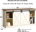 PHI VILLA Farmhouse Coffee Bar Cabinet, Barn Door Kitchen Storage Cabinet | White Farmhouse Coffee Bar Cabinet, Sliding Barn Door Kitchen Sideboard Buffet Storage Cabinet with Shelves for Living Room