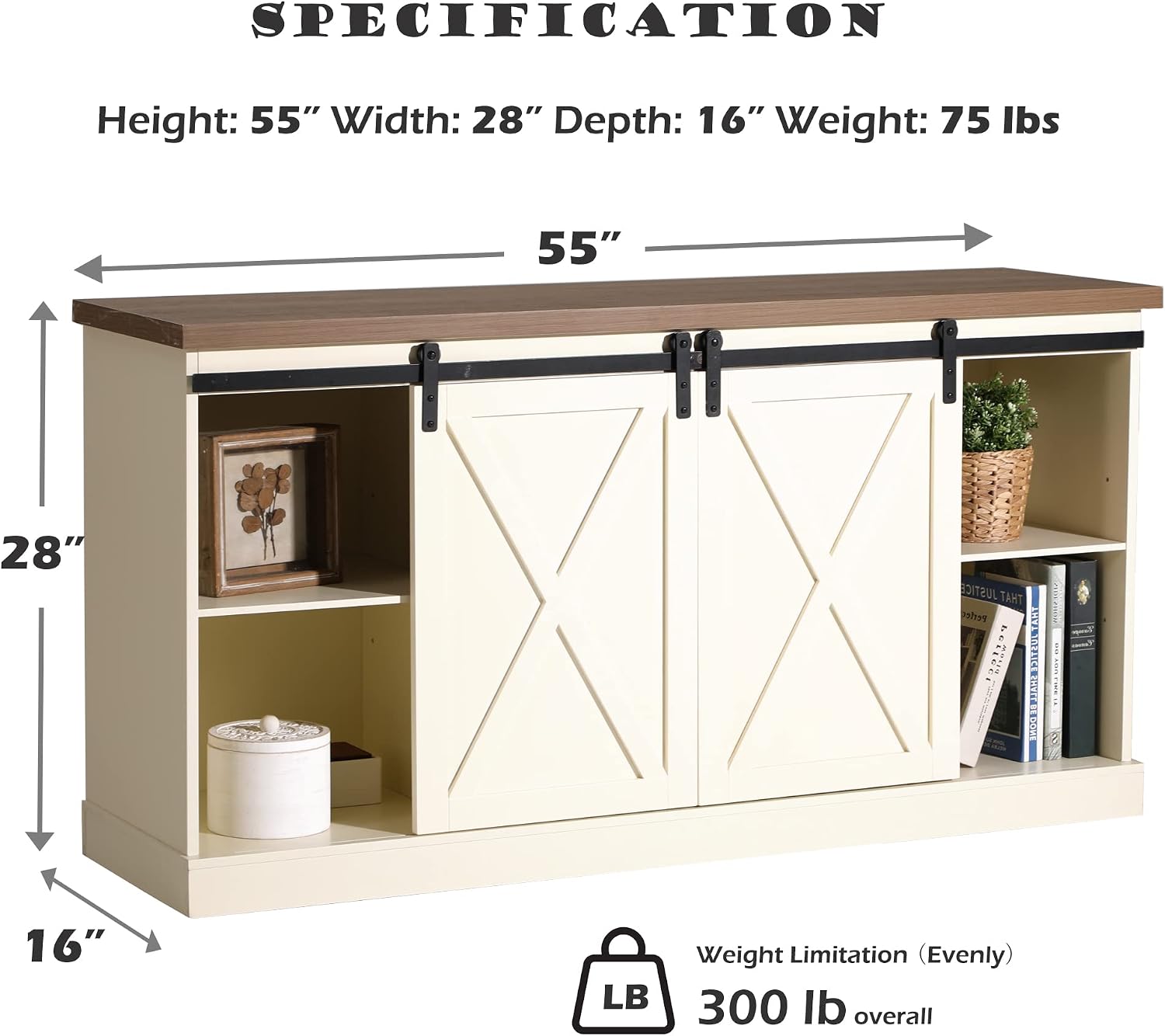 PHI VILLA Farmhouse Coffee Bar Cabinet, Barn Door Kitchen Storage Cabinet | White Farmhouse Coffee Bar Cabinet, Sliding Barn Door Kitchen Sideboard Buffet Storage Cabinet with Shelves for Living Room