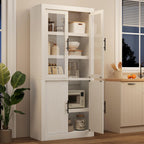 Tall Kitchen Pantry Cabinet, Farmhouse Kitchen Pantry Storage Cabinet Wood, 70.45" Large Cupboard with 4 Doors & Adjustable Shelves for Kitchen Storage, Dining, Office, Rustic White