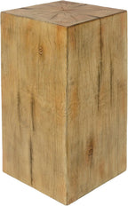 27.75" Tall End Table, Square Wood-Look Column for Indoor & Outdoor Use, Distressed Finish Side Table in Natural, Patio & Living Room Accent Table, Balcony Furniture