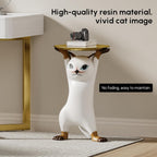 homary Cat Side Table with Gold Tray – Resin Animal Figurine End Table, Small Coffee Table for Sofa Side, Living Room, Bedroom, or Entryway Decor (Cat-A)