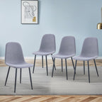 Modern Linen Dining Chairs Set of 4, Luxury Upholstered Kitchen Chairs with High Resilience Foam & Integral Black Metal Legs, Mid-Century Side Chairs for Dining Room, Vanity, Light Grey