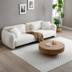 Round Coffee Table with Fluted Design, Wood Oak