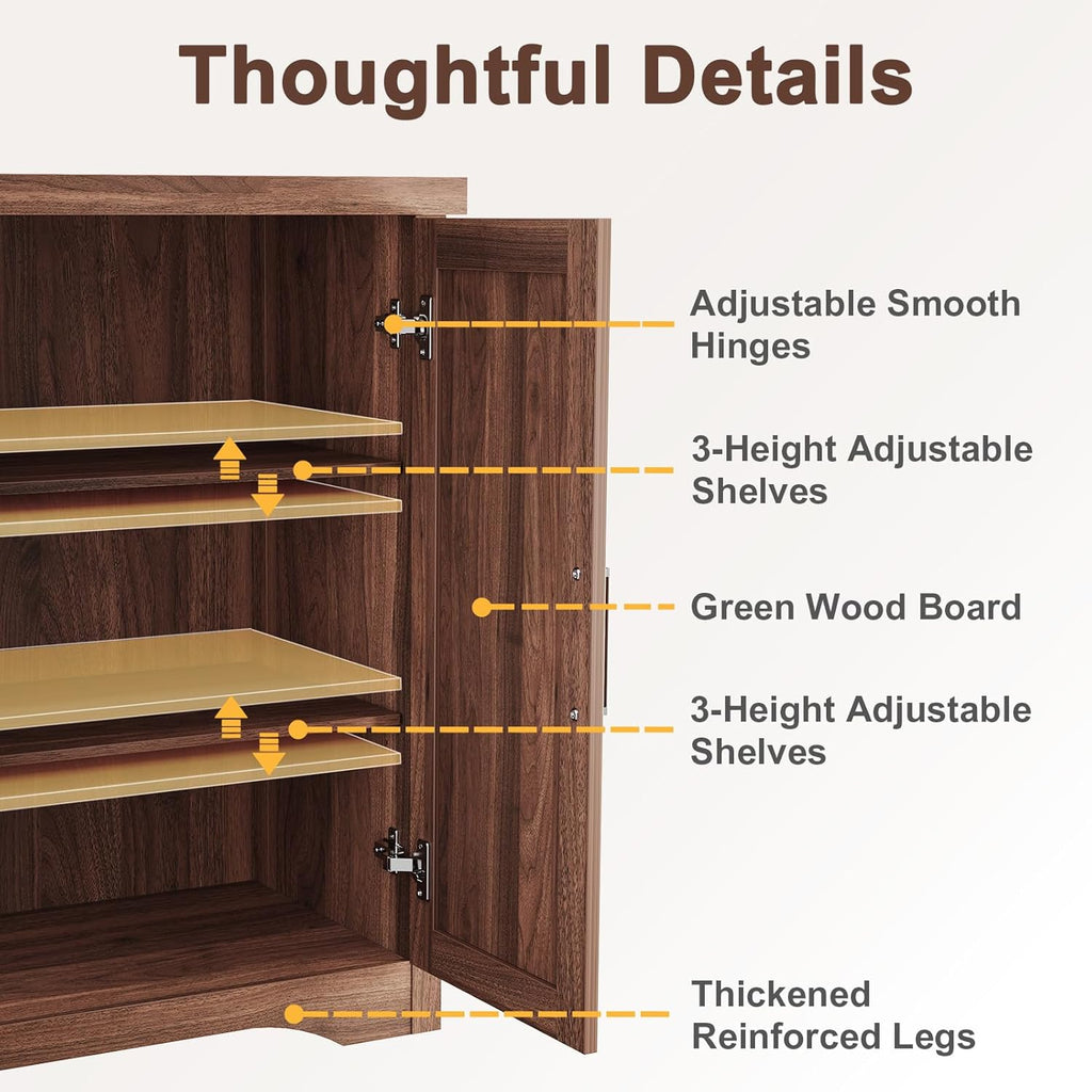 Memobarco Fluted Buffet Cabinet with Storage Accent Sideboard,Modern Credenza with 2 Doors & Adjustable Shelves,Wood Coffee Bar Table Console for Dining Room Kitchen Living Room Entryway, Walnut