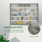 HOMCOM 5-Storey Wall Shelf Display Cabinet, Shot Glass Display Case, Glass Curio Cabinet with 2 Glass Doors and 4 Adjustable Shelves, Grey and White