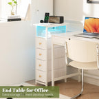Yoobure LED Narrow Nightstand with Charging Station - Slim Dresser for Bedroom Narrow Side Table Storage Cabinet, Small Dressers Chest of Drawers, Tall Night Stand End Table for Small Spaces, White