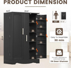 kepptory 47" Kitchen Pantry, Farmhouse Storage Cabinet with Barn Doors, Organizer, Pantry Cabinet with Lock Door and Adjustable Shelves, Rustic Wood Cupboard for Kitchen, Dining Room, Bathroom, Black